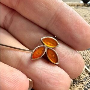 Vintage handcraft amber pendant with chain.